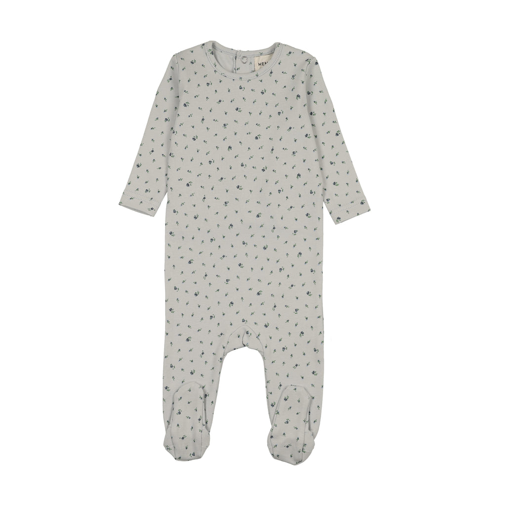 Mema Knits Floral Print Footie - Navy Print
