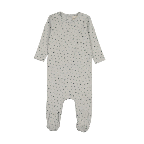 Mema Knits Floral Print Footie - Navy Print