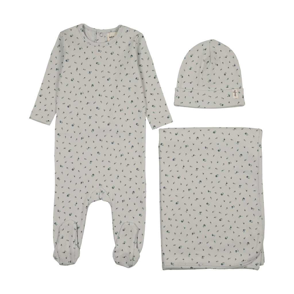 Mema Knits Floral Print Layette Set - Navy Print