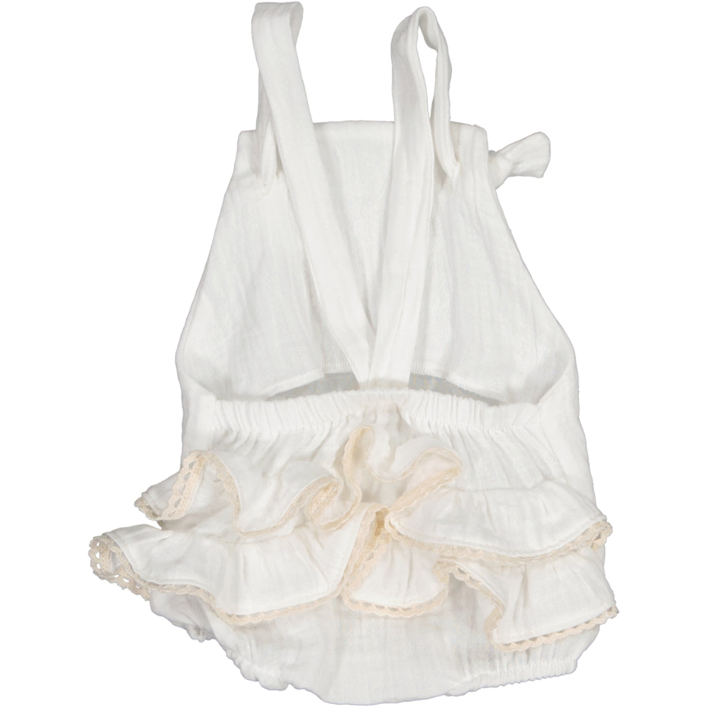 Cotton Little Things Girls Ruffle Romper - Crudo (White) *runs big*