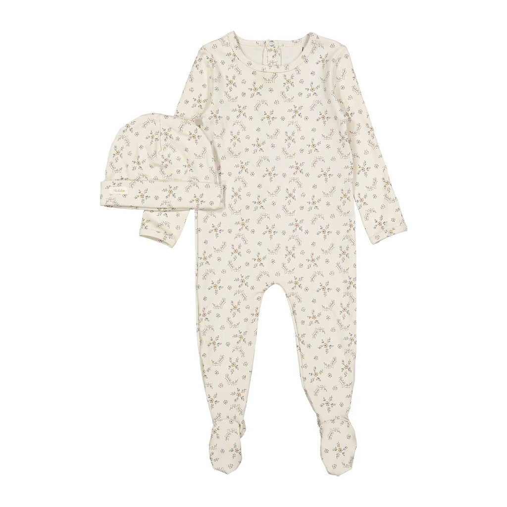 Ladida Sketched Floral Footie & Hat Set