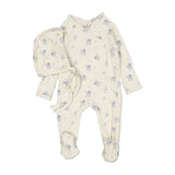 Ladida Blue Watercolor Printed Footie & Bonnet
