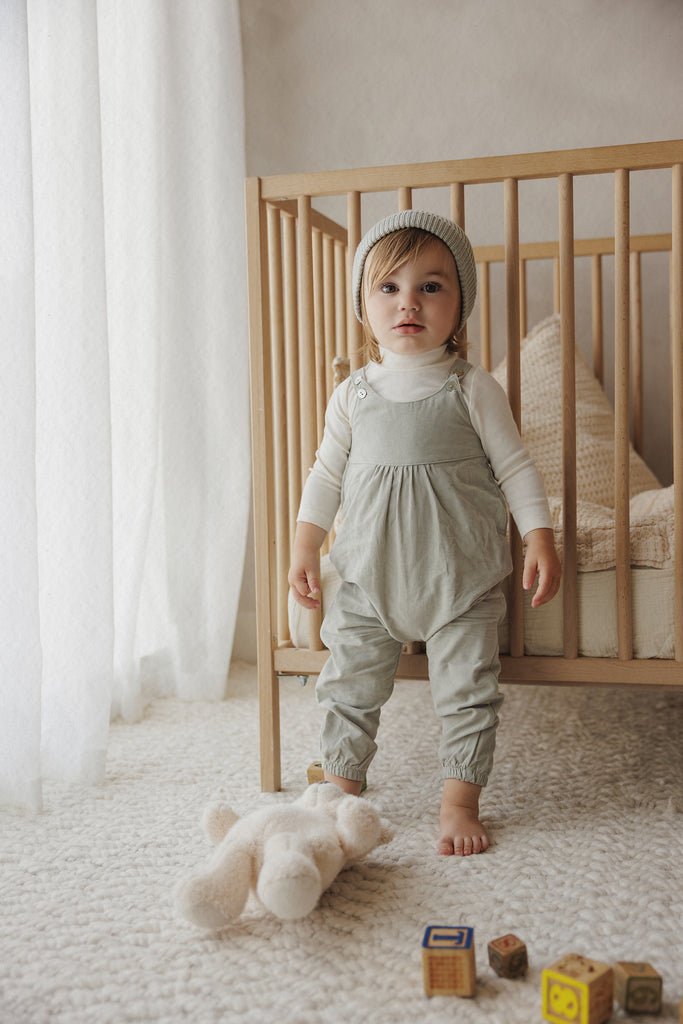 Mema Knits Corduroy Overall And Onesie Set - Hazy Blue