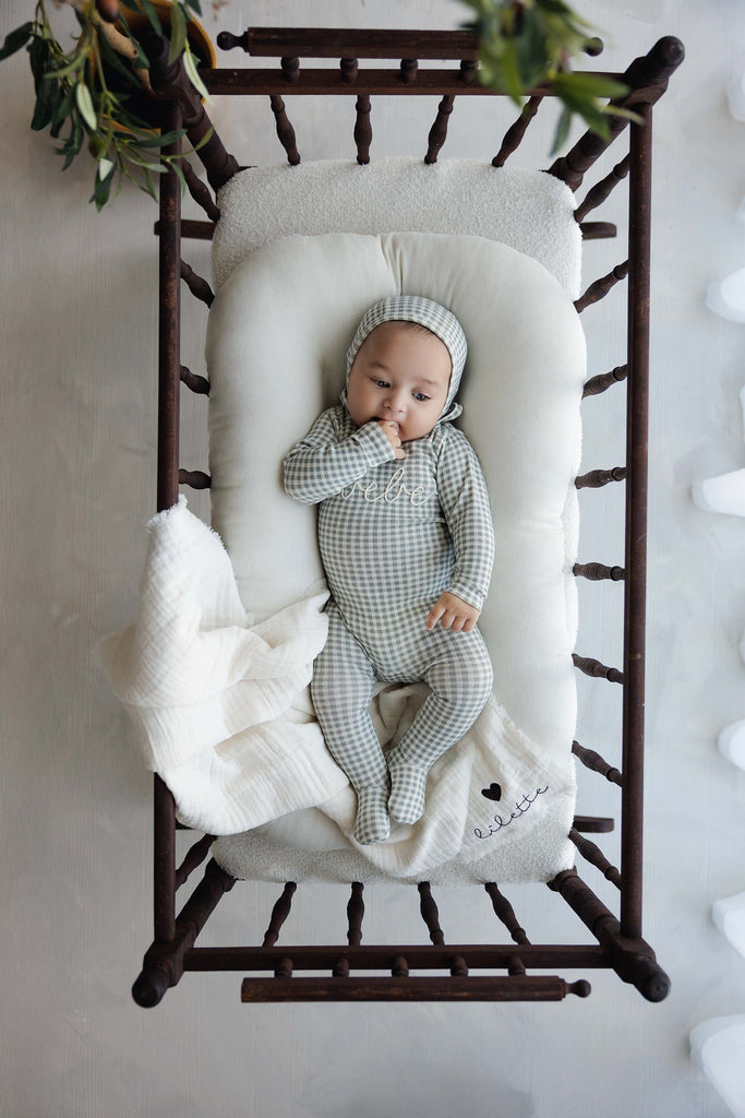 Lilette Gingham Bebe Footie And Hat - Pale Blue
