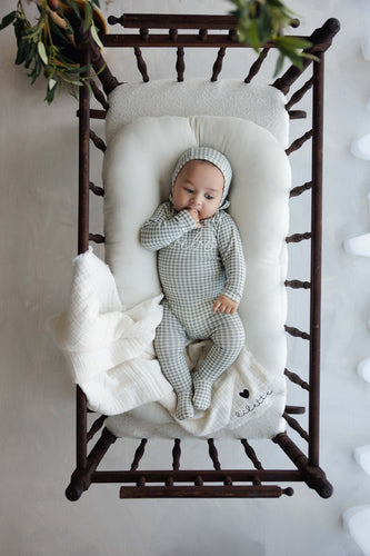 Lilette Gingham Bebe Footie And Hat - Pale Blue