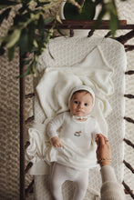 Load image into Gallery viewer, Mema Knits Pointelle Embroidered Horse Rocker Layette Set - Winter White