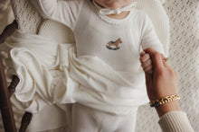 Load image into Gallery viewer, Mema Knits Pointelle Embroidered Horse Rocker Layette Set - Winter White