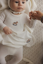 Load image into Gallery viewer, Mema Knits Pointelle Embroidered Horse Rocker Layette Set - Winter White