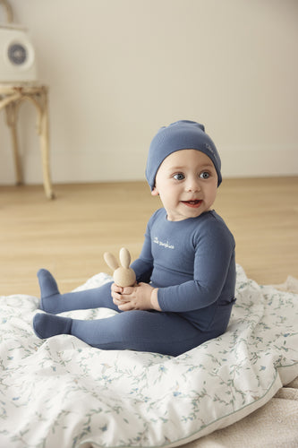 Lilette Cotton Word Footie & Beanie - Off Navy