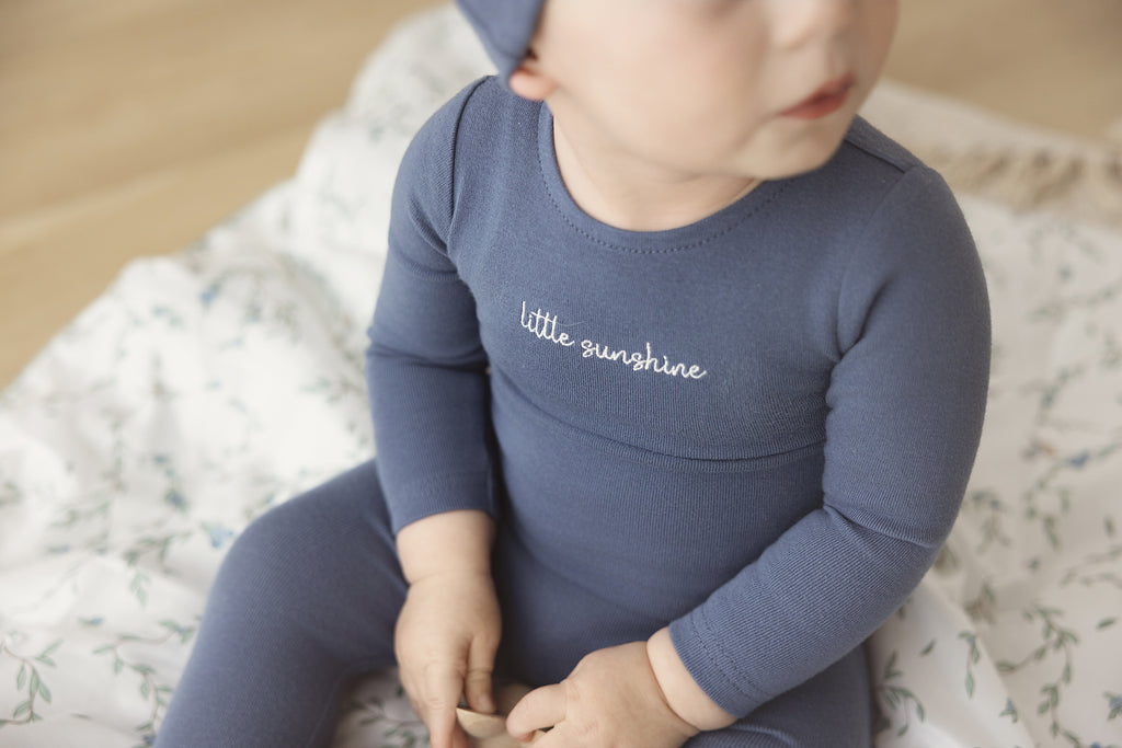 Lilette Cotton Word Footie & Beanie - Off Navy