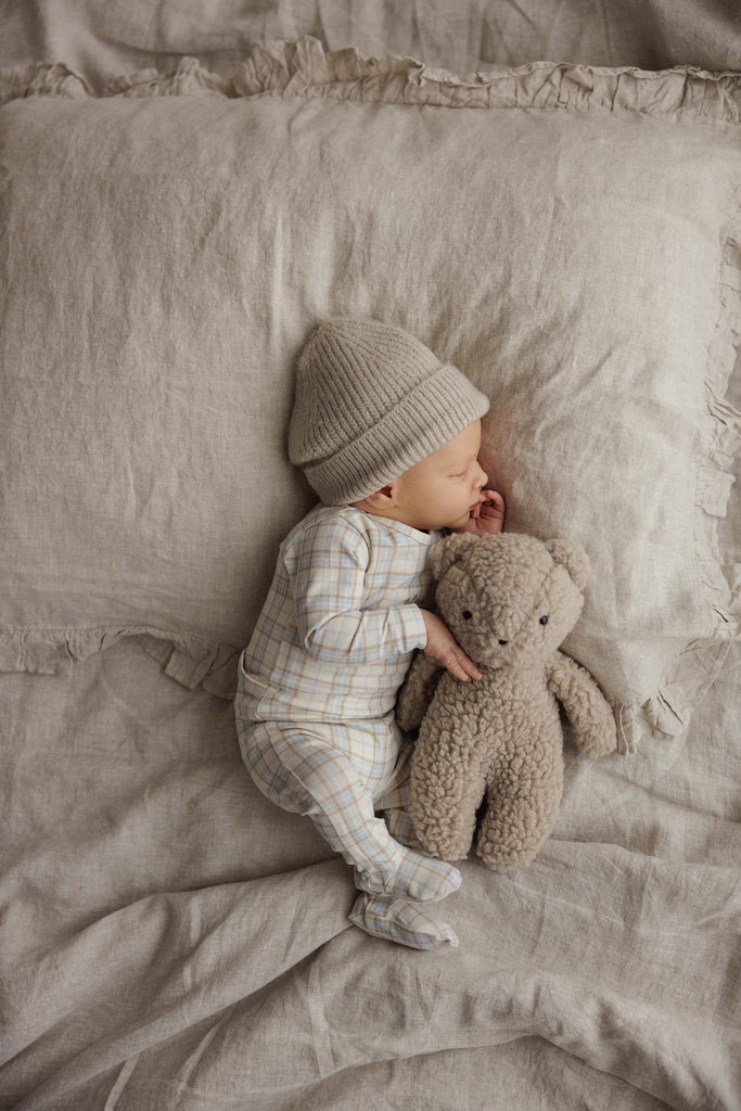 Lilette Tartan Print Footie And Hat - Oat
