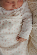 Load image into Gallery viewer, Mema Knits Floral Printed Side Snap Footie Layette Set - Winter White/Pink Flowers