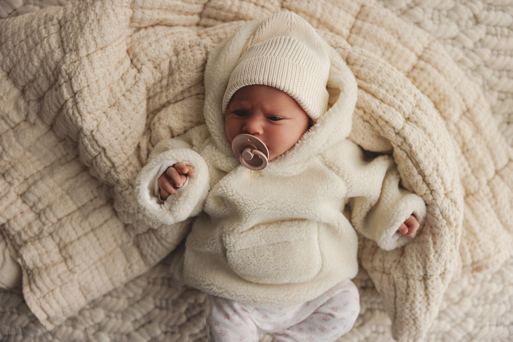 Mema Knits Sherpa Jacket & Knitted Beanie - Ivory