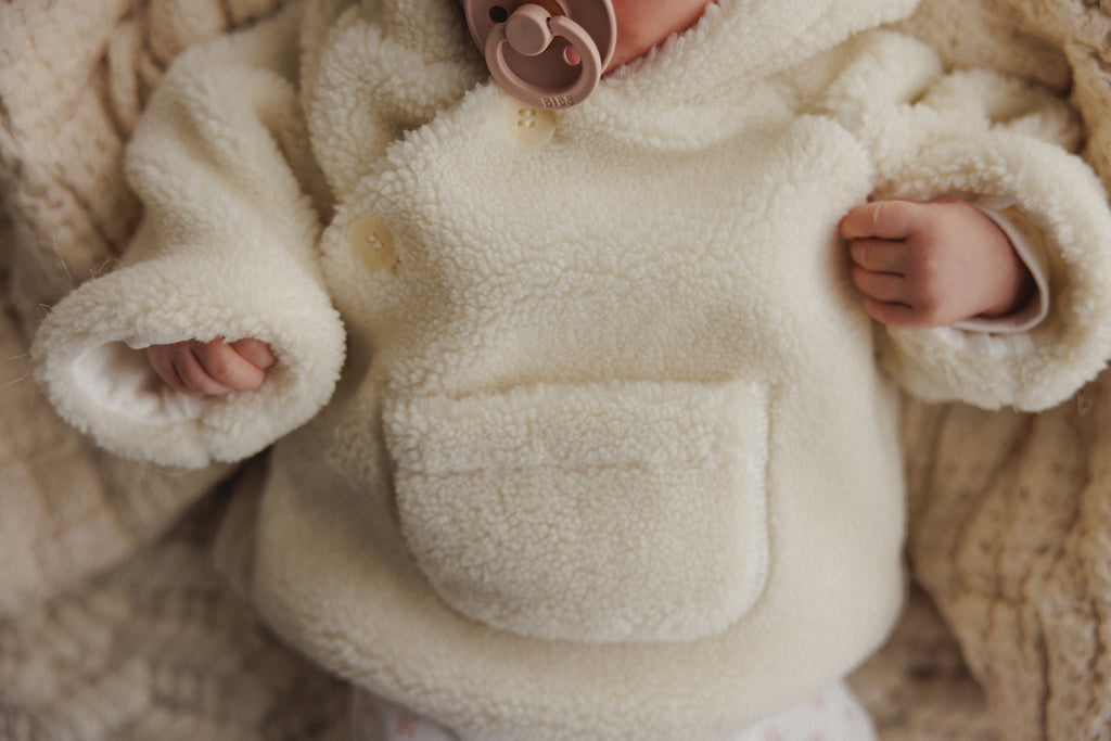 Mema Knits Sherpa Jacket & Knitted Beanie - Ivory