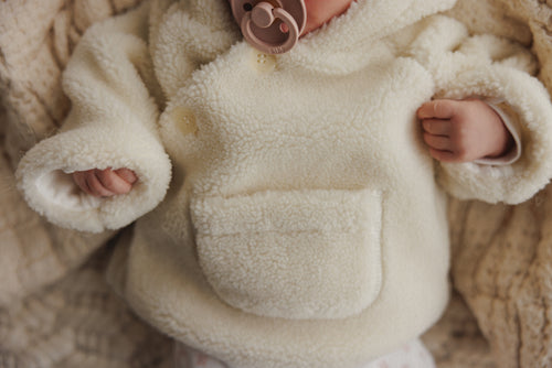 Mema Knits Sherpa Jacket & Knitted Beanie - Ivory