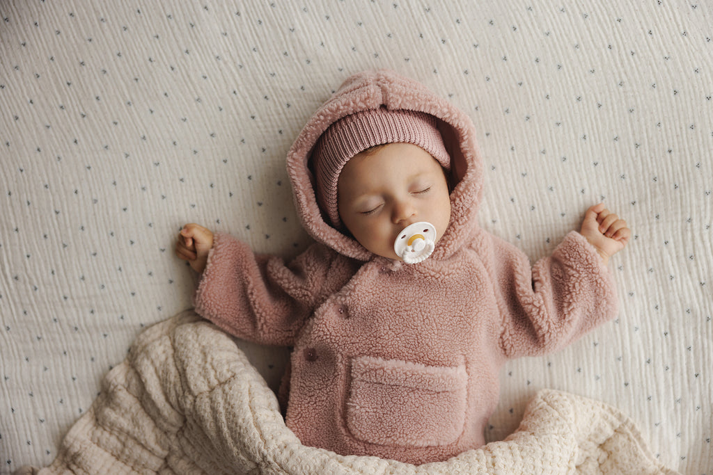 Mema Knits Sherpa Jacket & Knitted Beanie - Pale Rose