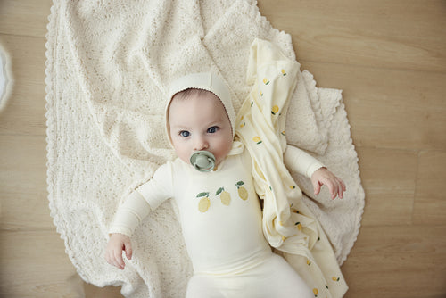 Lil Legs Embroidered Fruit Footie & Bonnet - Ivory/Lemon