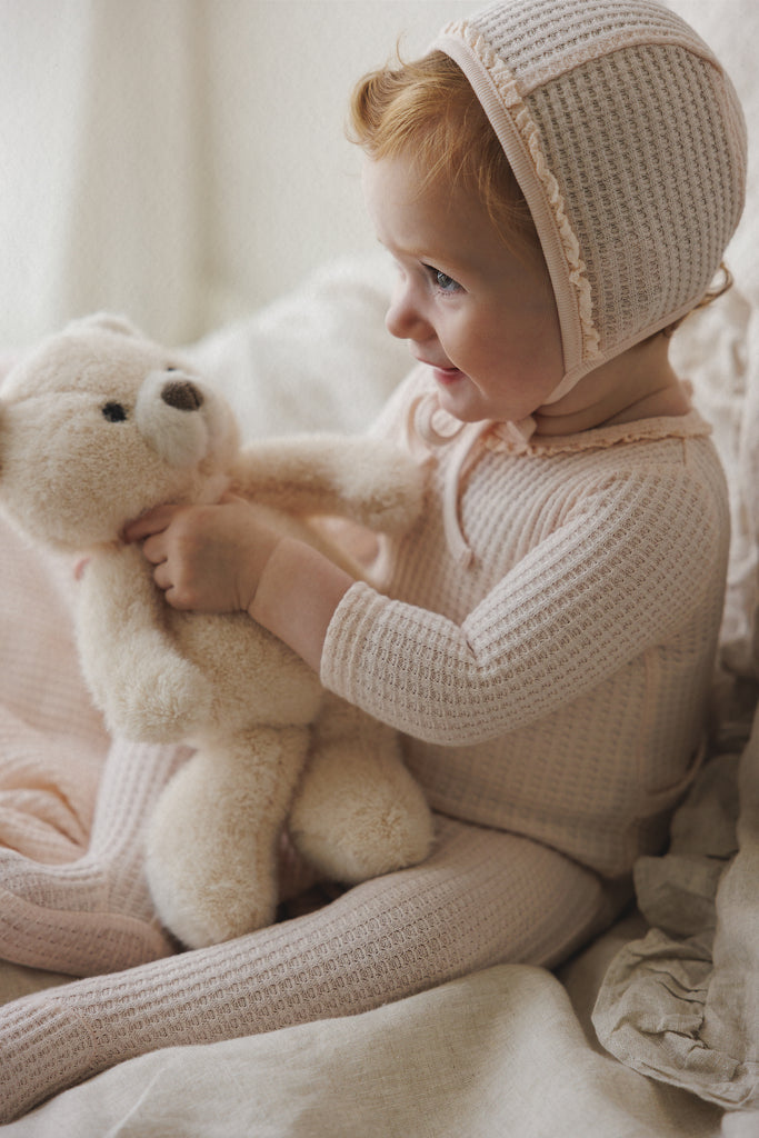 Mema Knits Honeycomb Waffle Trimmed Layette Set - Baby Blush