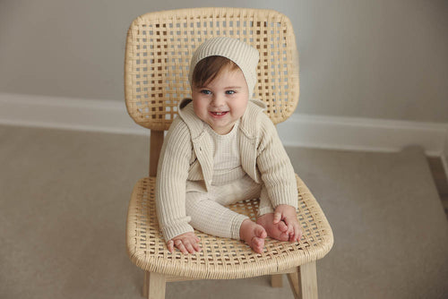 Lil Legs Chunky Knit Jacket + Beanie Natural