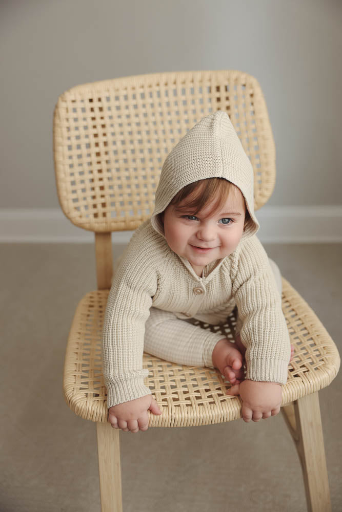 Lil Legs Chunky Knit Jacket + Beanie Natural