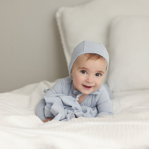 Lil Legs Pinstripe Footie & Bonnet - Blue