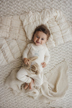 Load image into Gallery viewer, Mema Knits Vintage Bunny Print Jumpsuit - Light Beige/Blue