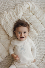 Load image into Gallery viewer, Mema Knits Vintage Bunny Print Jumpsuit - Light Beige/Blue
