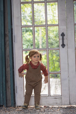 Jaybee Checkered Collar Shirt And Overalls Set - Chestnut/Berry