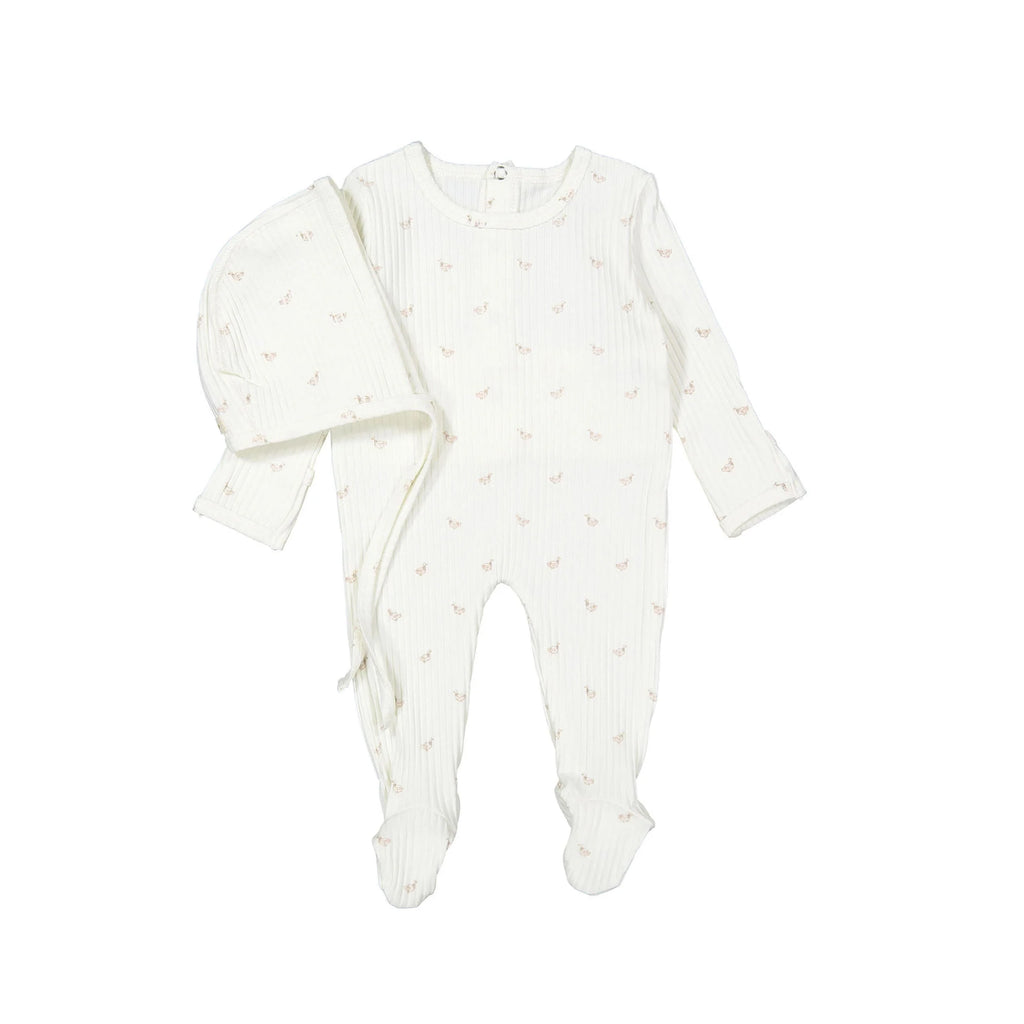 Ladida Pointelle Duckling Footie And Bonnet - Pink