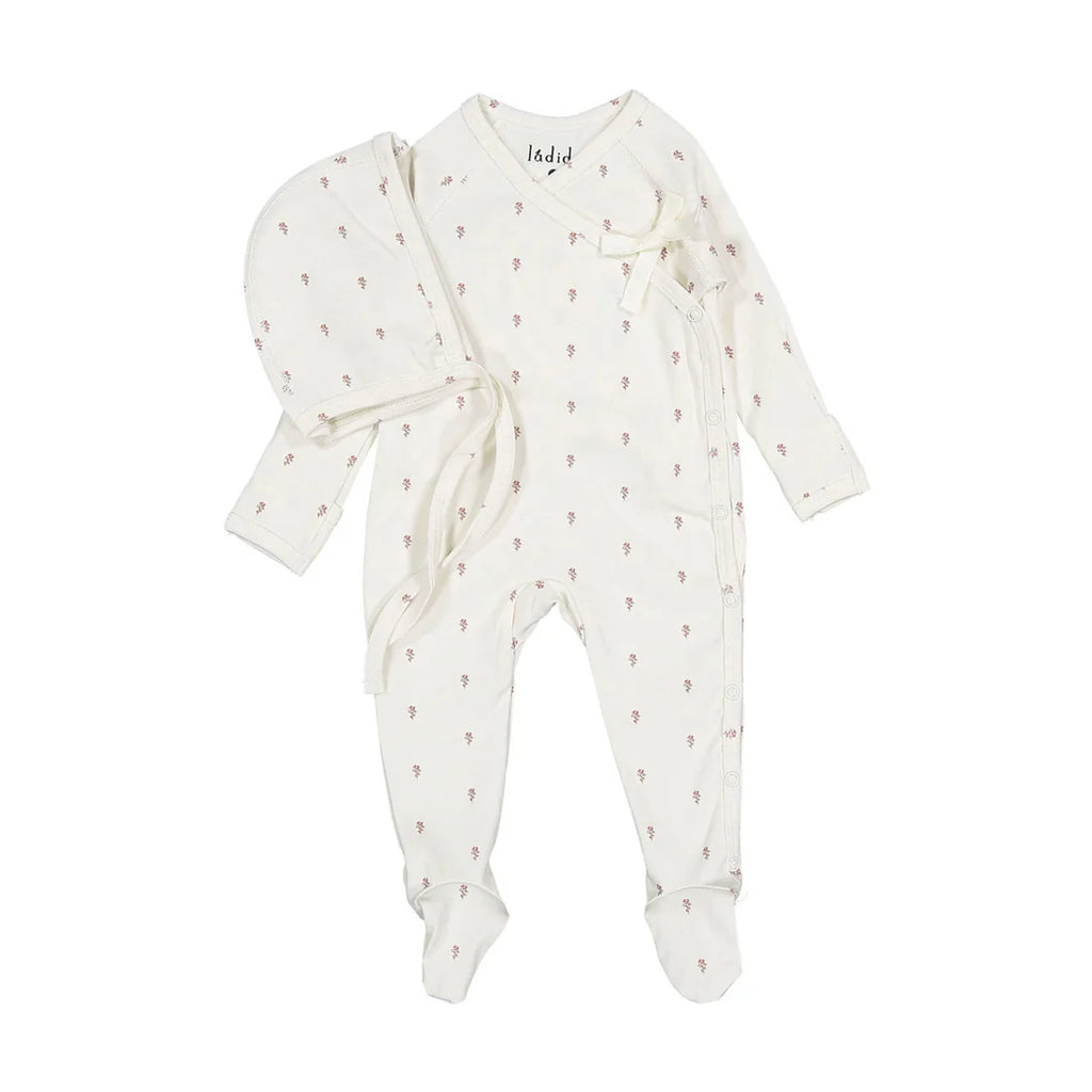 Ladida Tiny Rose Wrap Tie Footie And Bonnet - Pink