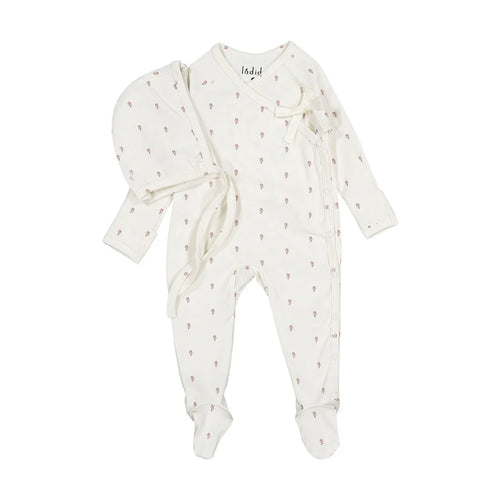 Ladida Tiny Rose Wrap Tie Footie And Bonnet - Pink