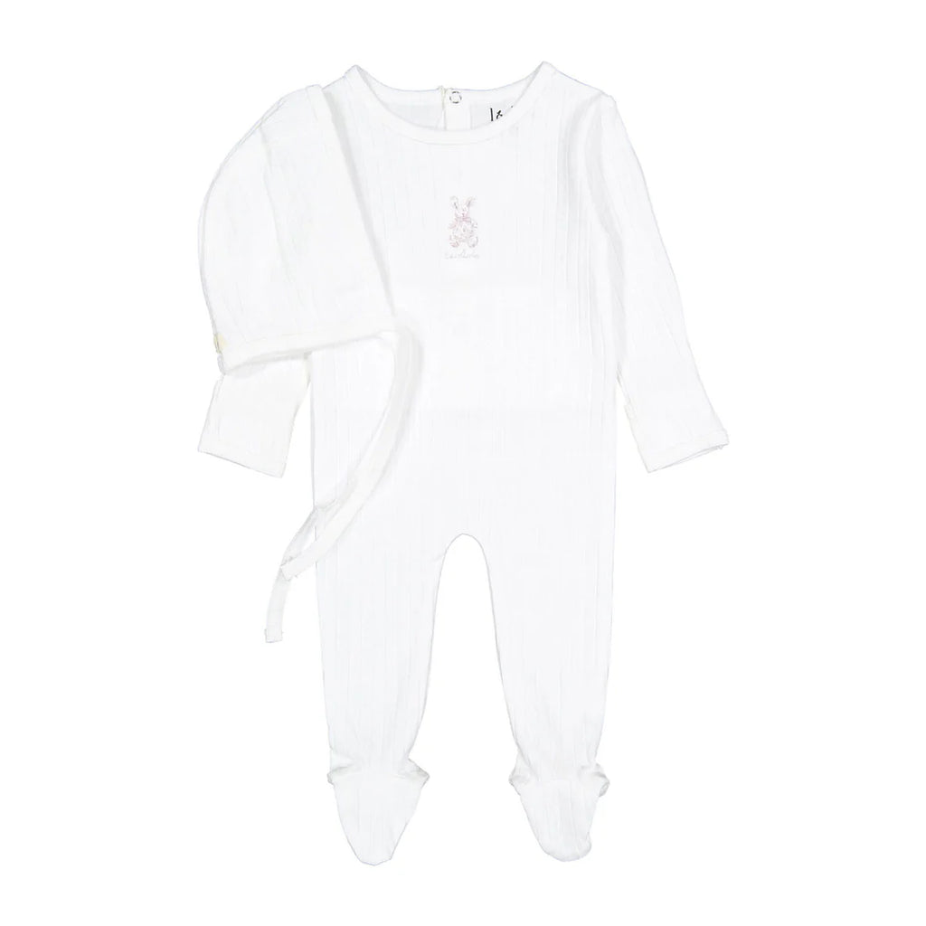Ladida Cotton Bunny Footie And Bonnet - Rose