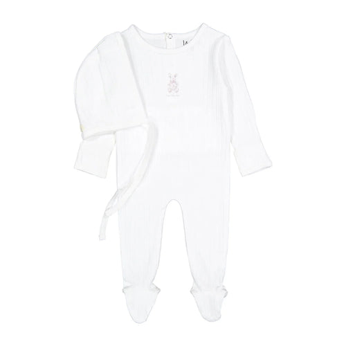 Ladida Cotton Bunny Footie And Bonnet - Rose