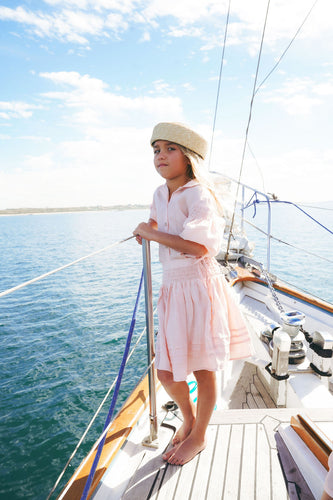 Calla Lili Linen Girls Top And Skirt Set - Pink