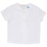 Calla Lili Boys Linen Shirt With Bird - White/Blue