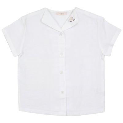 Calla Lili Boys Linen Shirt With Bird - White/Sand
