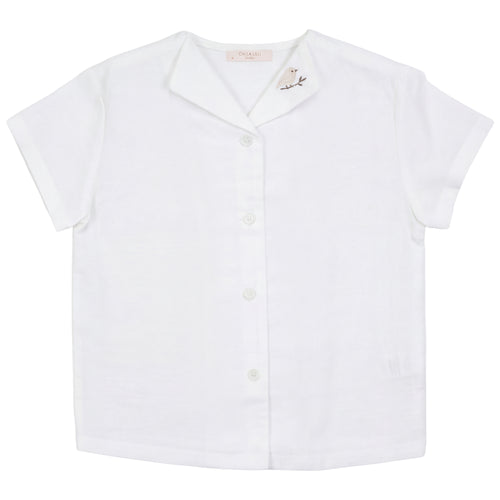 Calla Lili Boys Linen Shirt With Bird - White/Sand