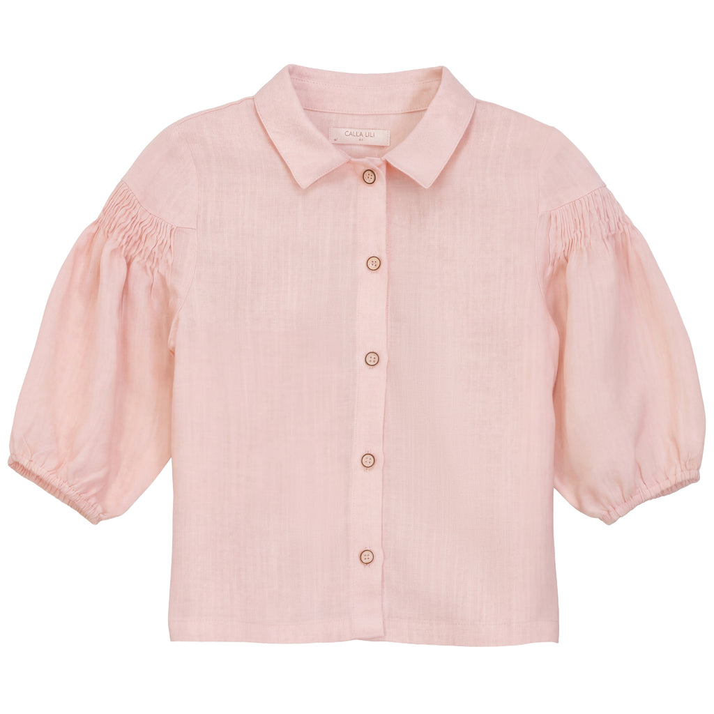 Calla Lili Linen Girls Top And Skirt Set - Pink