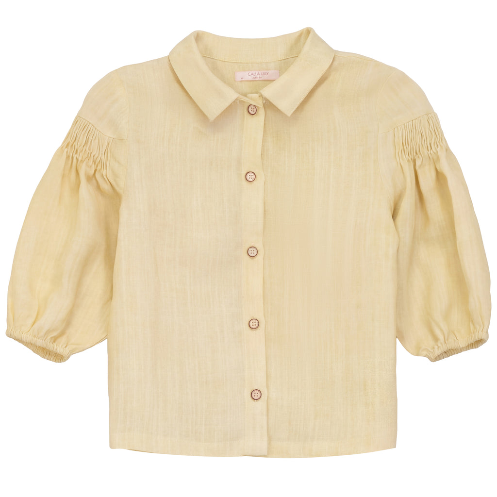 Calla Lili Linen Girls Top And Skirt Set - Yellow