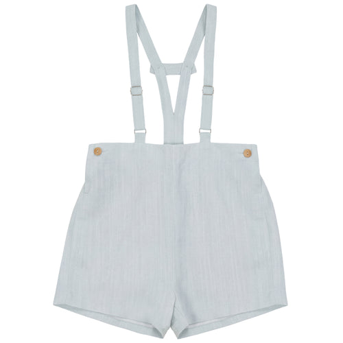 Calla Lili Boys Linen Shorts With Suspenders - Blue Sage
