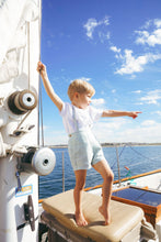 Load image into Gallery viewer, Calla Lili Boys Linen Shorts With Suspenders - Blue Sage