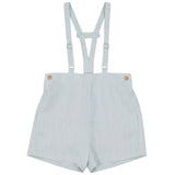 Calla Lili Boys Linen Shorts With Suspenders - Blue Sage