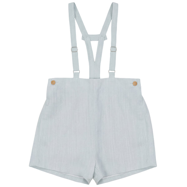 Calla Lili Boys Linen Shorts With Suspenders - Blue Sage – Moonlight