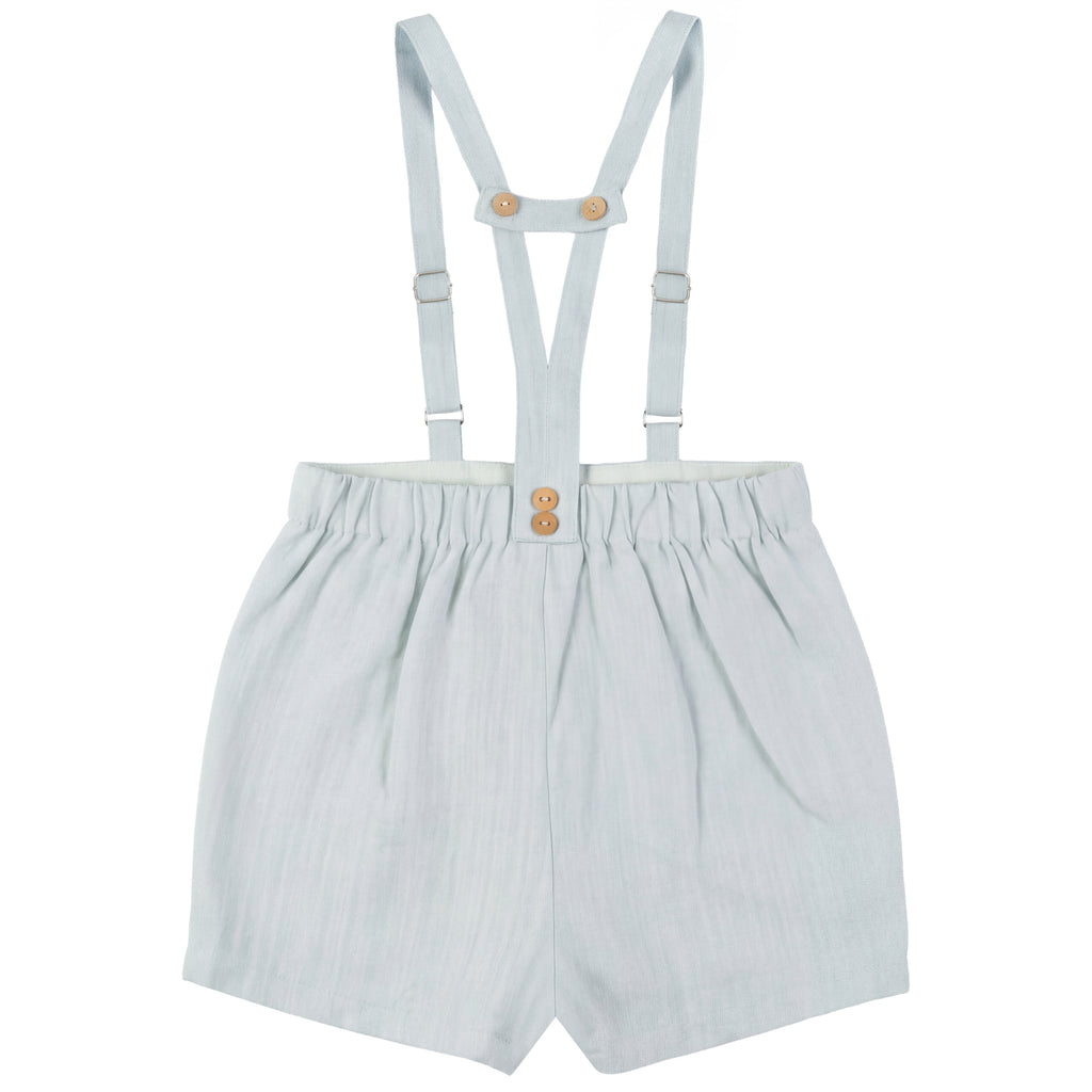 Calla Lili Boys Linen Shorts With Suspenders - Blue Sage