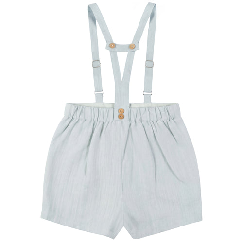 Calla Lili Boys Linen Shorts With Suspenders - Blue Sage