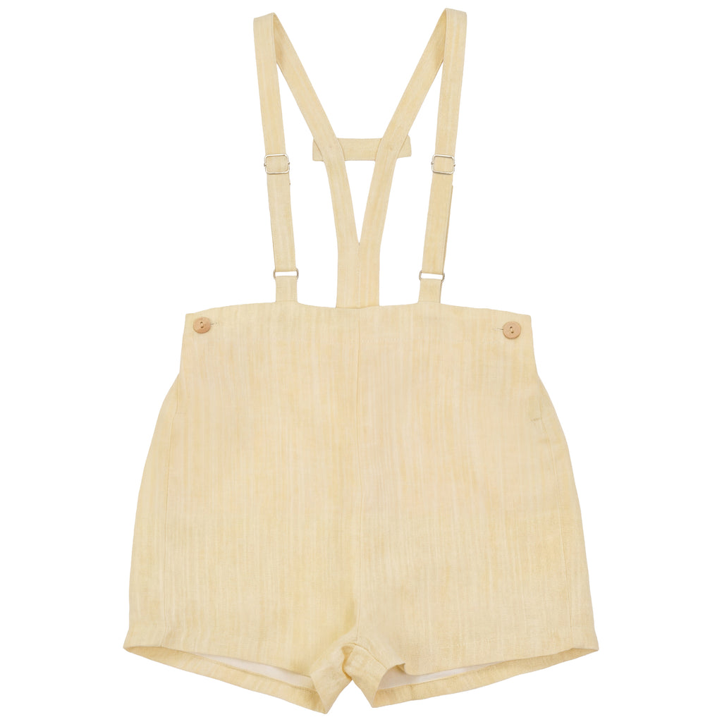 Calla Lili Boys Linen Shorts With Suspenders - Yellow