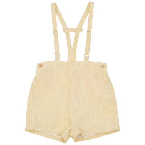 Calla Lili Boys Linen Shorts With Suspenders - Yellow