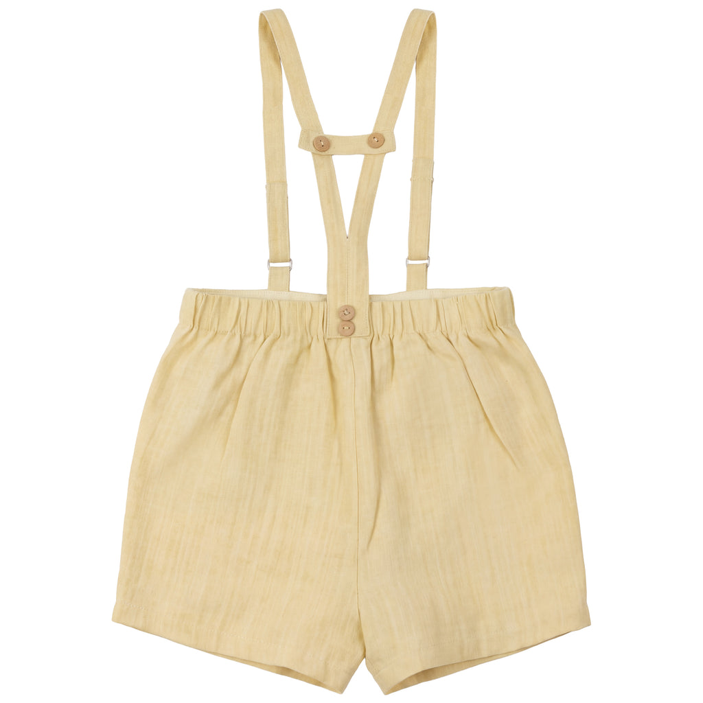 Calla Lili Boys Linen Shorts With Suspenders - Yellow