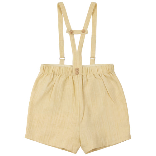 Calla Lili Boys Linen Shorts With Suspenders - Yellow