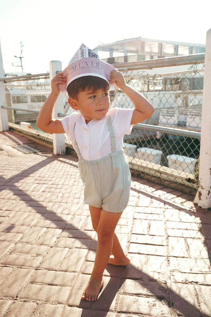 Calla Lili Boys Linen Shirt With Bird - White/Blue
